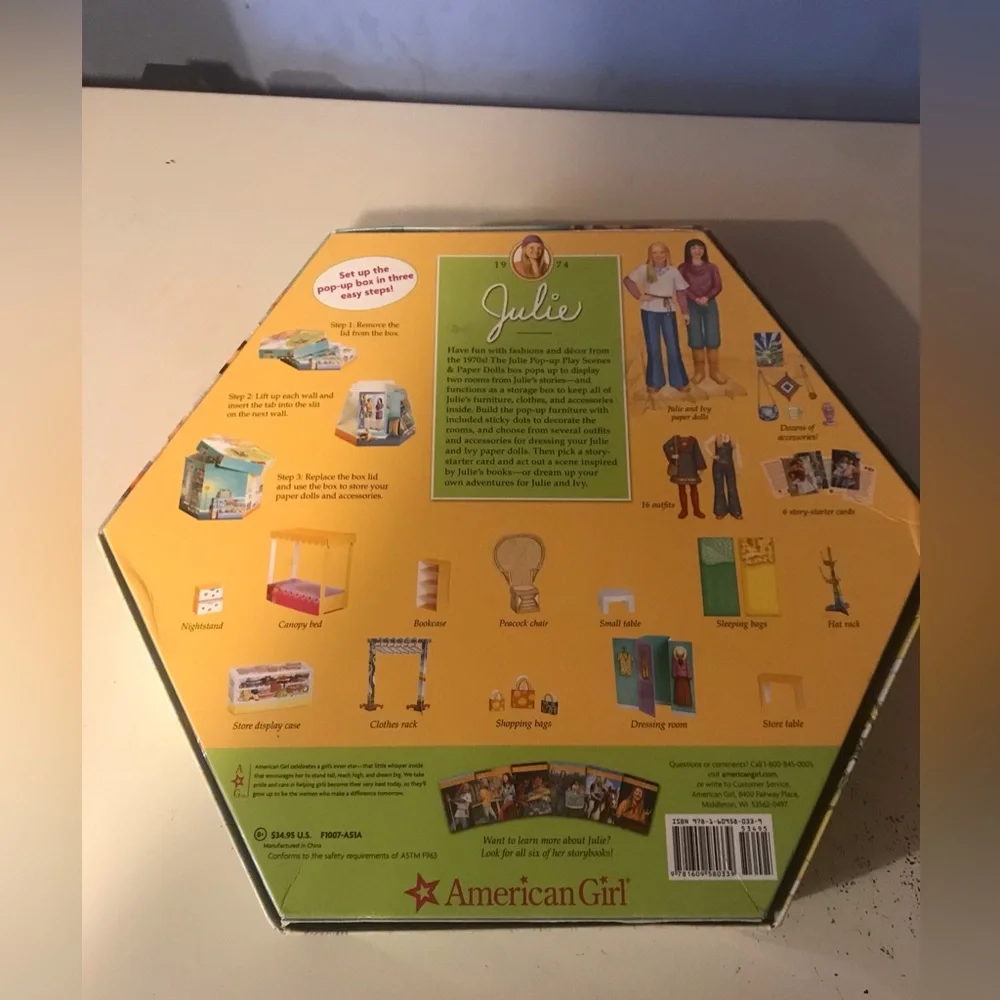 American Girl~Julie~Play Scenes & 5 Paper Dolls~Complete In Box~1970s Retro Fun